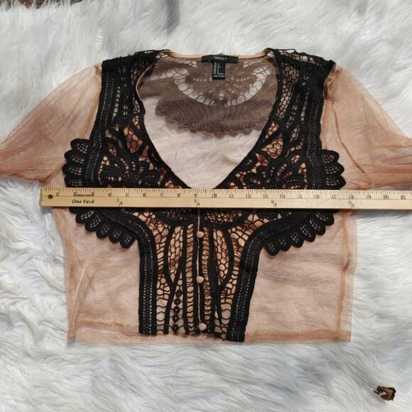 Forever 21 Size Small S Sheer Light Carmel Brown Black Cropped Crochet Festival - Picture 6 of 16
